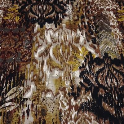 Stoff Viskose Jersey mit abstrakten Blumen Blätter Design braun beige ocker schwarz bunt Kleiderstoff Kinderstoff