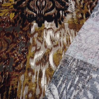 Stoff Viskose Jersey mit abstrakten Blumen Blätter Design braun beige ocker schwarz bunt Kleiderstoff Kinderstoff