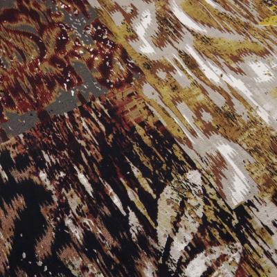 Stoff Viskose Jersey mit abstrakten Blumen Blätter Design braun beige ocker schwarz bunt Kleiderstoff Kinderstoff