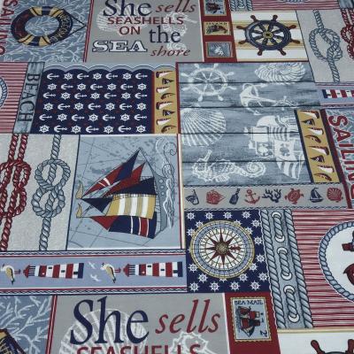 Stoff maritimer Dekostoff Sailing Schiffe Leuchtturm Anker Design blau grau rot beige weiß Taschenstoff Tischdeckenstoff Patchworkstoff Kissenbezugsstoff