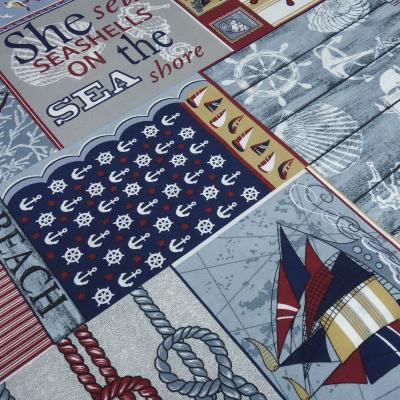 Stoff maritimer Dekostoff Sailing Schiffe Leuchtturm Anker Design blau grau rot beige weiß Taschenstoff Tischdeckenstoff Patchworkstoff Kissenbezugsstoff