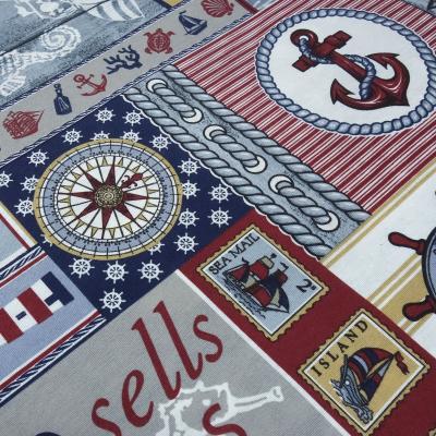 Stoff maritimer Dekostoff Sailing Schiffe Leuchtturm Anker Design blau grau rot beige weiß Taschenstoff Tischdeckenstoff Patchworkstoff Kissenbezugsstoff