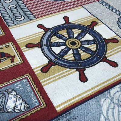Stoff maritimer Dekostoff Sailing Schiffe Leuchtturm Anker Design blau grau rot beige weiß Taschenstoff Tischdeckenstoff Patchworkstoff Kissenbezugsstoff
