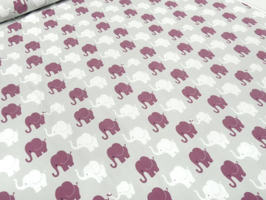Stoff Baumwolle Jersey Elefanten Parade Design hellgrau weiß beere Kinderstoff Kleiderstoff