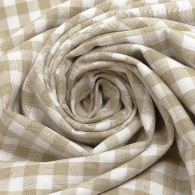 Stoff Baumwolle Zefir Karo 1 cm beige weiß kariert Kleiderstoff Dekostoff Blusenstoff