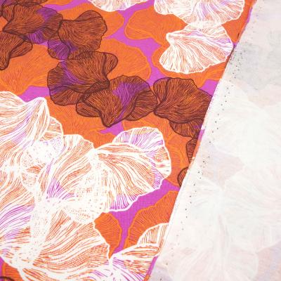 Fabric viscose jersey flower design orange white brown purple dress fabric children's fabric