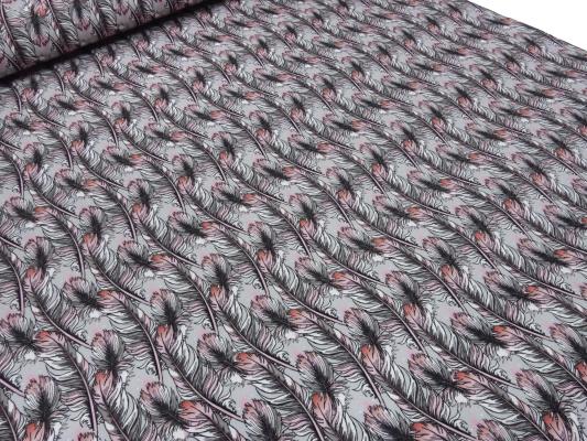Stoff Baumwolle French Terry Sweatshirtstoff Federn Design grau rosa coralle weiß schwarz Kleiderstoff Kinderstoff