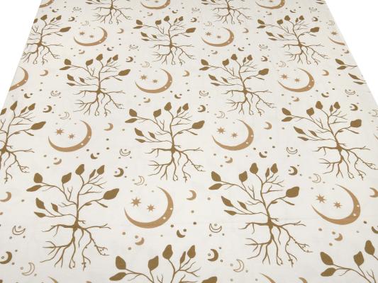 Fabric cotton jersey in boho leaves style trees moon stars design beige sand brown children's fabric dress fabric