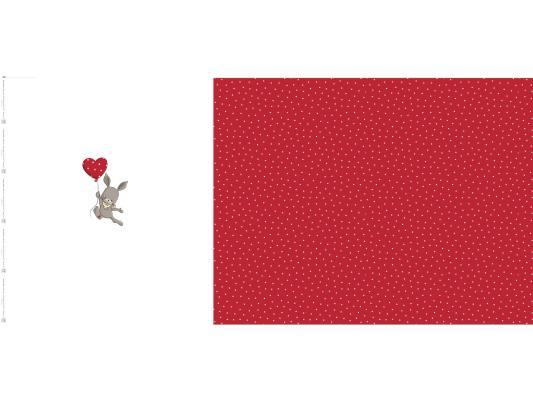 Stoff Baumwolle Jersey Panel 65 cm x 145 cm Hase Hanna Herzen Ballon Pünktchen Design weiss rot braun Kinderstoff Kleiderstoff