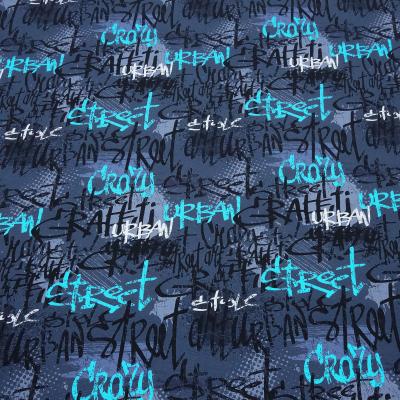 Fabric cotton jersey graffiti design blue turquoise white black dress fabric children's fabric