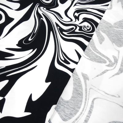 Fabric cotton jersey abstract marbling design black white dress fabric children's fabric