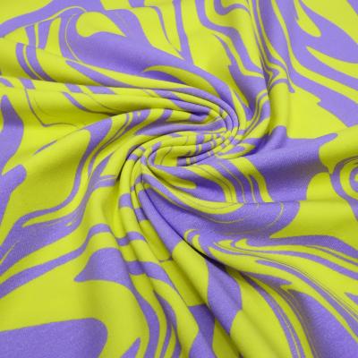 Fabric cotton jersey abstract marbling design lilac neon yellow dress fabric kids fabric