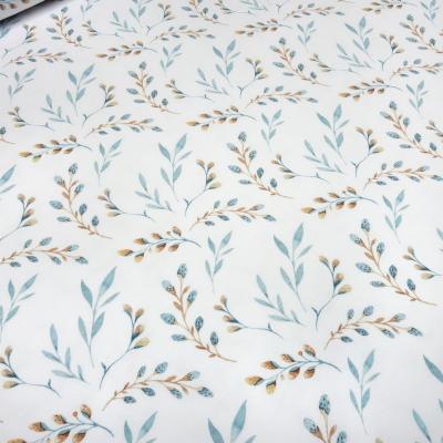 Stoff Baumwolle French Terry Sweatshirtstoff Palmkätzchen Blätter Blumen Blüten Knospen Design weiß eisblau braun Kleiderstoff Kinderstoff