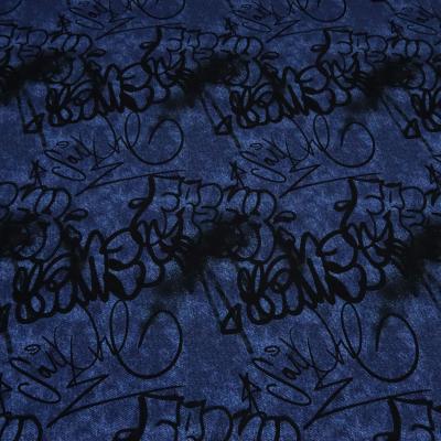 Stoff Baumwolle French Terry Sweatshirtstoff Graffiti jeans blau schwarz Kleiderstoff Kinderstoff