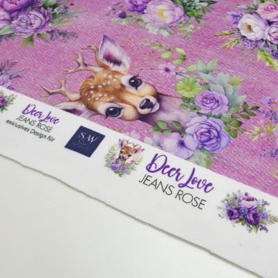 Fabric cotton French Terry sweatshirt fabric DEAR LOVE Jessy Sewing deer jeans pink lilac purple green brown dress fabric children's fabric