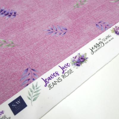 Stoff Baumwolle French Terry Sweatshirtstoff LEAVES LOVE Jessy Sewing Blätter Ranken jeans rosa flieder lila grün Kleiderstoff Kinderstoff