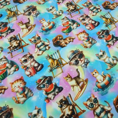 Stoff Baumwolle Jersey mit Katzen / Kätzchen Design multicolor bunt Kleiderstoff Kinderstoff