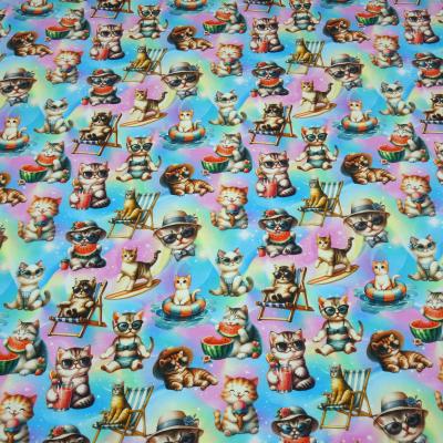 Stoff Baumwolle Jersey mit Katzen / Kätzchen Design multicolor bunt Kleiderstoff Kinderstoff