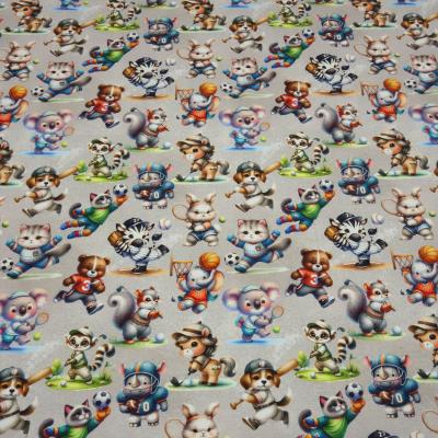 Stoff Baumwolle Jersey Tiere Hase Katze Zebra Bär Elefant Design beige multicolor bunt Kleiderstoff Kinderstoff