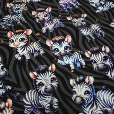 Fabric cotton French Terry sweatshirt fabric Cute zebras design black gray white rainbow colorful dress fabric children's fabric