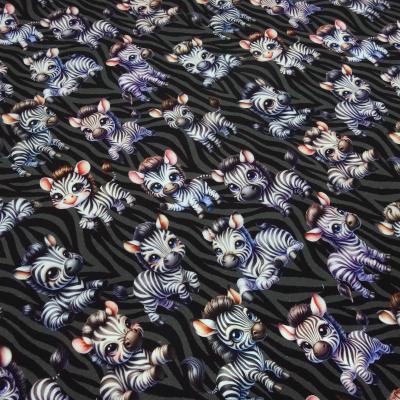 Fabric cotton French Terry sweatshirt fabric Cute zebras design black gray white rainbow colorful dress fabric children's fabric