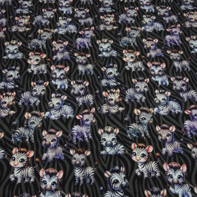 Fabric cotton French Terry sweatshirt fabric Cute zebras design black gray white rainbow colorful dress fabric children's fabric