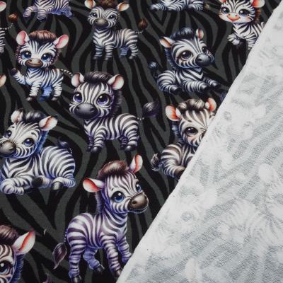Fabric cotton French Terry sweatshirt fabric Cute zebras design black gray white rainbow colorful dress fabric children's fabric
