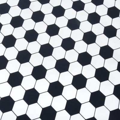 Stoff Baumwolle Jersey Fußball Soccer Design schwarz weiss Kleiderstoff Kinderstoff