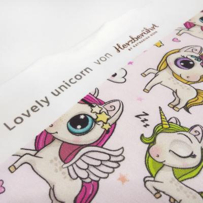 Stoff Baumwolle Jersey "lovely unicorn" Einhörner Regenbogen Herzen rosa bunt Kinderstoff Kleiderstoff Meterware