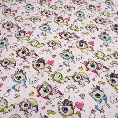 Stoff Baumwolle Jersey "lovely unicorn" Einhörner Regenbogen Herzen rosa bunt Kinderstoff Kleiderstoff Meterware