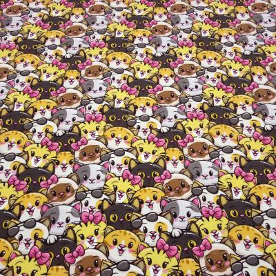 Fabric cotton french terry sweatshirt fabric partyanimals cats kittens design curry yellow gray pink colorful dress fabric children's fabric