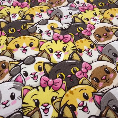 Fabric cotton french terry sweatshirt fabric partyanimals cats kittens design curry yellow gray pink colorful dress fabric children's fabric