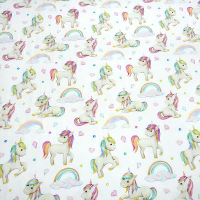 Stoff Baumwolle Jersey little unicorn Einhorn Regenbogen Herzberührt weiß multicolor bunt Kinderstoff Kleiderstoff