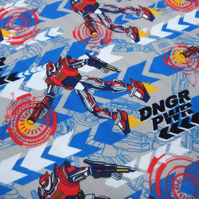 Stoff Baumwolle Jersey Power Rob Roboter Superhelden grau blau rot gelb bunt Kinderstoff Kleiderstoff