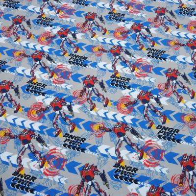 Stoff Baumwolle Jersey Power Rob Roboter Superhelden grau blau rot gelb bunt Kinderstoff Kleiderstoff
