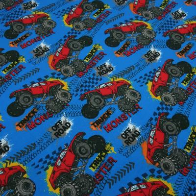 Fabric Cotton French Terry Sweatshirt Fabric Monster Trucks Offroad Blue Red Yellow Black Gray Multicolor Clothing Fabric Children's Fabric