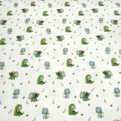 Fabric cotton jersey Little Dragon dragon design cream white green blue colorful children's fabric dress fabric