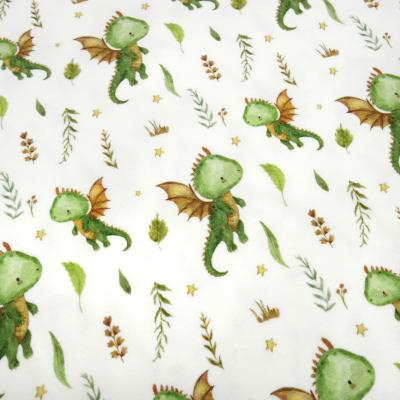 Stoff Baumwolle Jersey Little Dragon Drachen Design creme weiß grün braun bunt Kinderstoff Kleiderstoff
