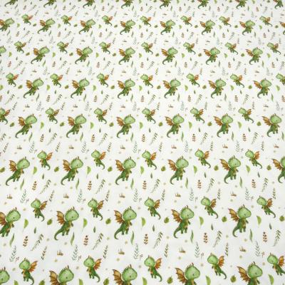 Stoff Baumwolle Jersey Little Dragon Drachen Design creme weiß grün braun bunt Kinderstoff Kleiderstoff