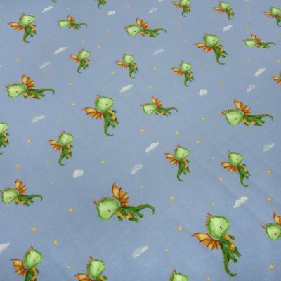 Fabric cotton jersey Little Dragon dragon design blue green brown colorful children's fabric dress fabric