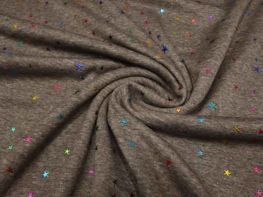 Fabric alpine fleece sweatshirt fabric with glitter stars stars design brown taupé multicolor colorful dress fabric children's fabric hoodie fabric