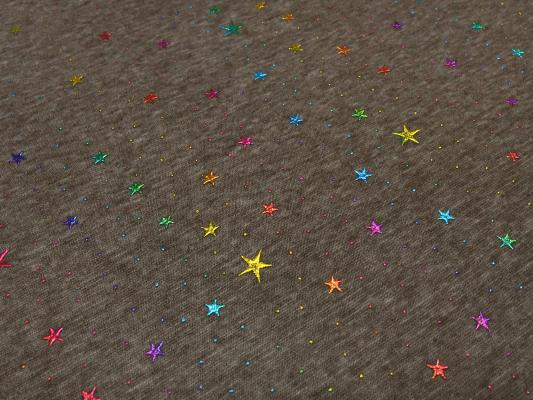 Fabric alpine fleece sweatshirt fabric with glitter stars stars design brown taupé multicolor colorful dress fabric children's fabric hoodie fabric
