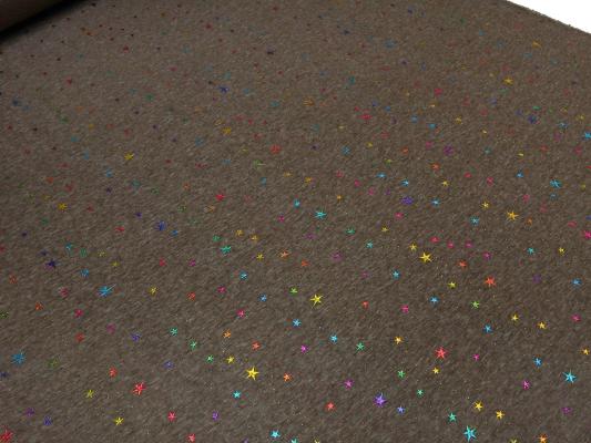 Fabric alpine fleece sweatshirt fabric with glitter stars stars design brown taupé multicolor colorful dress fabric children's fabric hoodie fabric