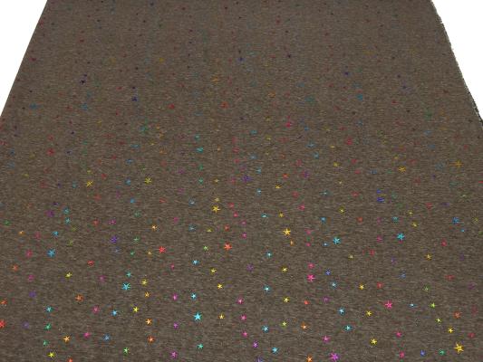 Fabric alpine fleece sweatshirt fabric with glitter stars stars design brown taupé multicolor colorful dress fabric children's fabric hoodie fabric