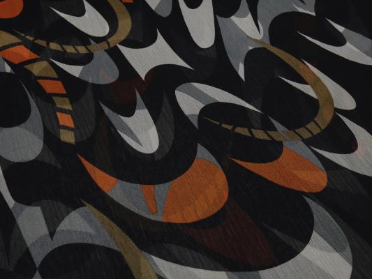 Stoff Chiffon Blusenstoff retro vintage Design schwarz grau terracotta braun Kleiderstoff