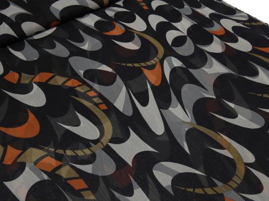 Stoff Chiffon Blusenstoff retro vintage Design schwarz grau terracotta braun Kleiderstoff