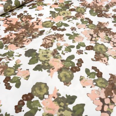 Stoff Baumwolle Stretch abstrakt Blumenmuster Camuflage Design weiß rosa grün braun Kleiderstoff Hosenstoff Kostümstoff