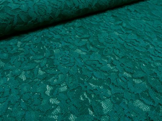 Stoff Stretch Spitze Spitzenstoff mit Blumenmuster petrol grün Kleiderstoff