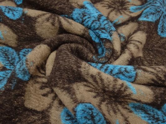2. Wahl (Falten) Stoff Ital. Musterwalk Walkloden Kochwolle gekochte Wolle mit Blumen Blätter Design braun beige türkis Mantelstoff Kleiderstoff