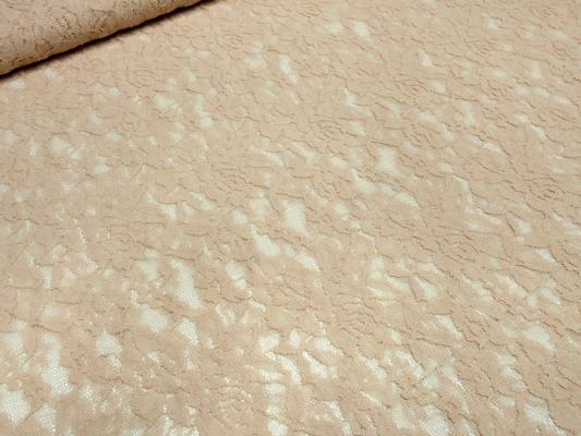 Stoff Stretch Spitze Spitzenstoff Blumen Rosen Ranken Design beige sand Kleiderstoff